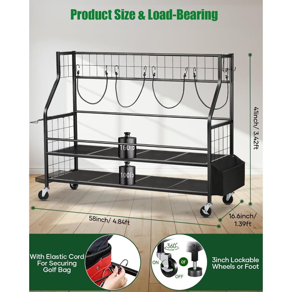 Golf Equipment Garage Storage - Golftas opbergrek op wielen Garage Organizer