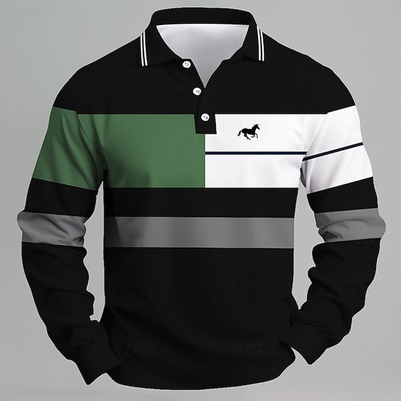 Golf Equipment Brands - Gestreept herenpoloshirt met eenhoornlogo en print